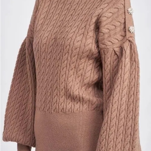 En Saison Cable Knit Turtleneck Dress - Brown - Picture 4 of 4